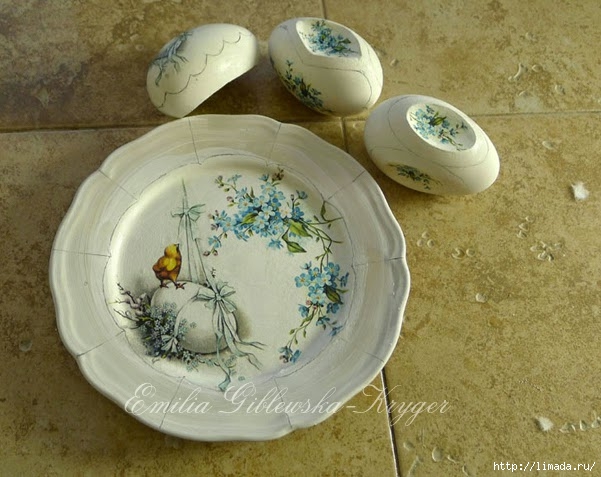 Lenyűgöző húsvéti porcelán hatású tál és tojás készítése dekupázs technikával3