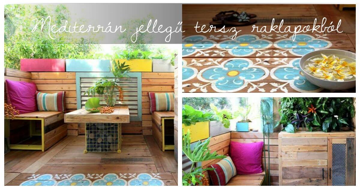 Mediterrán jellegű terasz raklapokból