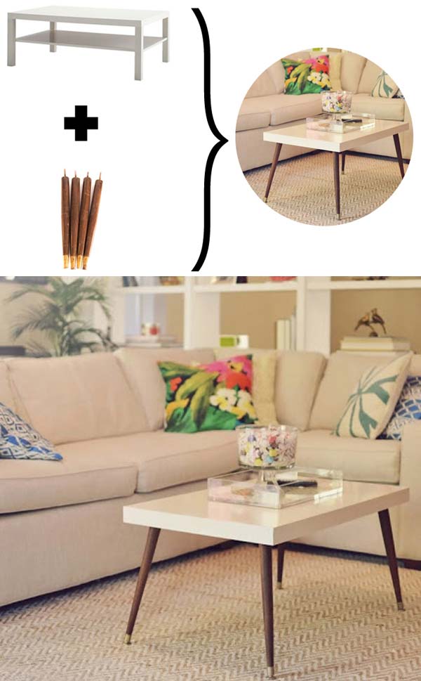 6. Cserélje le az egyszerű IKEA lábakat elegáns kúp alakú lábakra, hogy egy ízléses dohányzó asztalt kaphass végeredményül